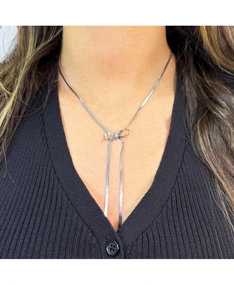 The Lovery Herringbone Bow Necklace Sterling Silver