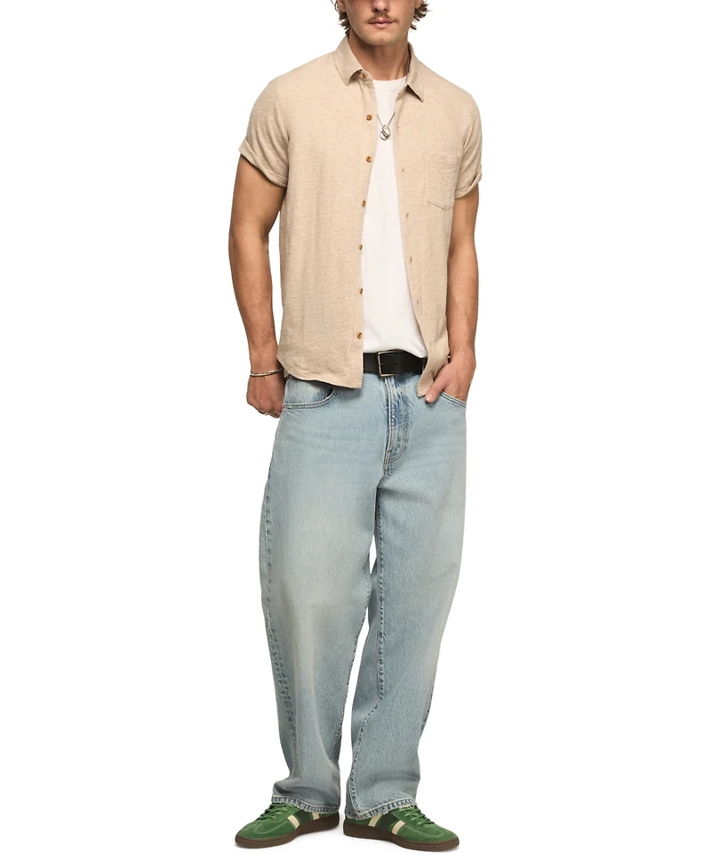 Lucky Brand Men's Linen Short Sleeve Button Down Shirt