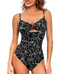 Cupshe Women's V-Neck Adjustable Straps One-Piece Swimsuit