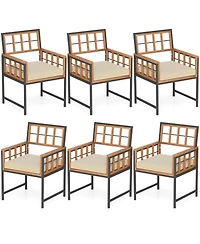 Gymax Acacia Wood Patio Chairs Set of 6 w/Cushions & Metal Frame 400 lbs Capacity