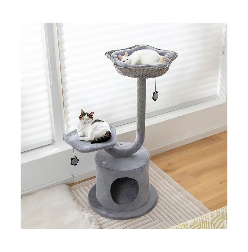 Aostirmotor 42" Cat Tower with Curved Metal Frame