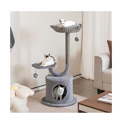 Aostirmotor 42" Cat Tower with Curved Metal Frame