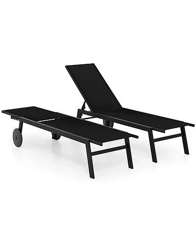 Gymax 2PCS Patio Chaise Lounge w/Wheels Adjustable 6-Position Backrest Breathable Seat Outdoor