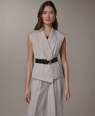 Donna Karan New York Women's Sleeveless Pinstripe Belted Vest