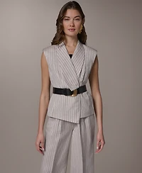 Donna Karan New York Women's Sleeveless Pinstripe Belted Vest