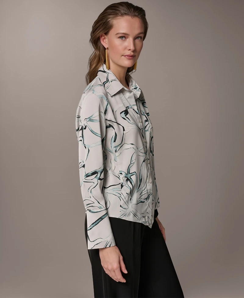 Donna Karan New York Women's Printed Pointed Hem Blouse