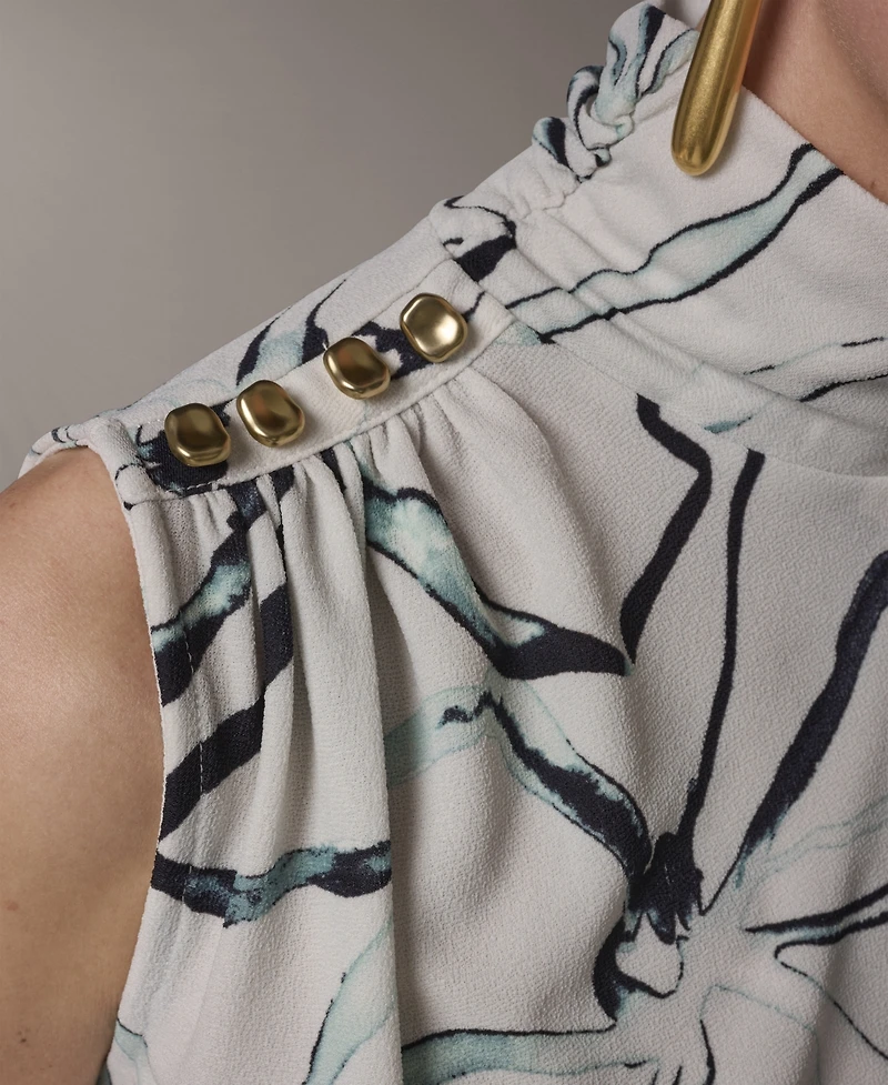 Donna Karan New York Women's Mock Neck Button Shoulder Top