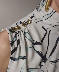 Donna Karan New York Women's Mock Neck Button Shoulder Top