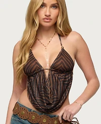 Edikted Women's Zebra Mesh Backless Cowl Neck Top