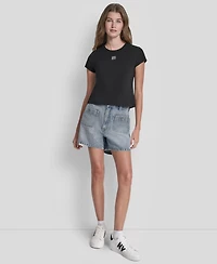 Dkny Jeans Women's Rhinestone Logo Crew Neck Baby T-Shirt