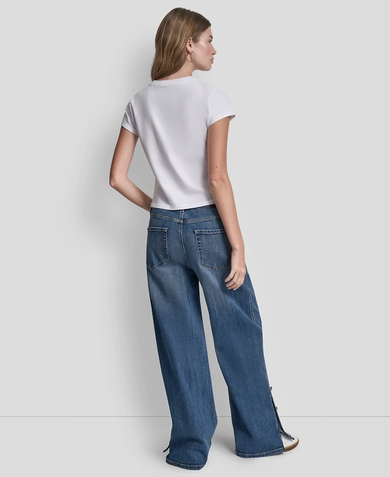 Dkny Jeans Women's Rhinestone Logo Crew Neck Baby T-Shirt