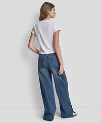 Dkny Jeans Women's Rhinestone Logo Crew Neck Baby T-Shirt