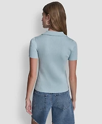 Dkny Jeans Women's Short-Sleeve Rib Collared Polo Top