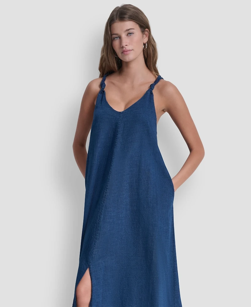 Dkny Jeans Women's Knotted Strap V-Neck A-Line Dress