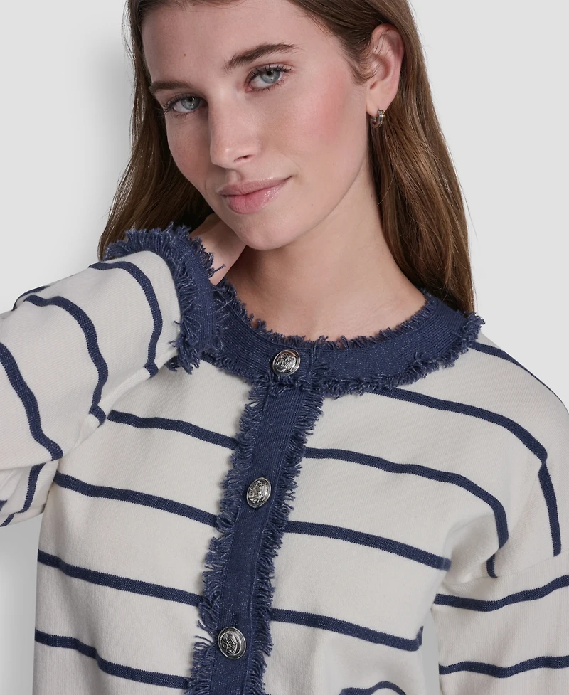 Dkny Jeans Women's Crew Neck Striped Cardigan