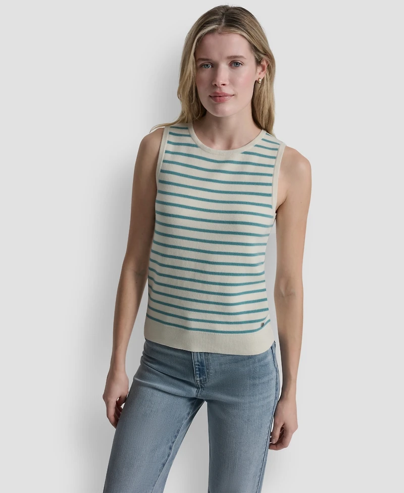 Dkny Jeans Women's Sleeveless Crew Neck Striped Sweater