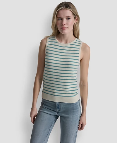 Dkny Jeans Women's Sleeveless Crew Neck Striped Sweater