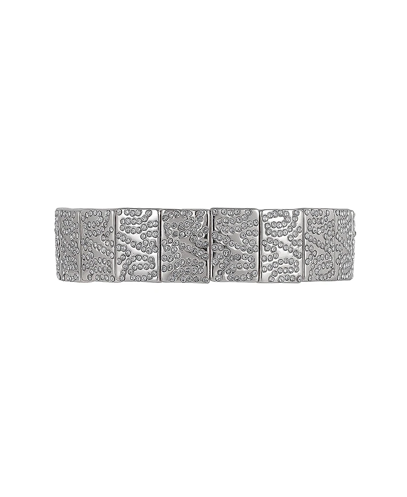 Laundry by Shelli Segal Silver Tone Tile Stretch Bracelet with Pave Crystal Stone Accents