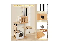 Aostirmotor Modern Tall Cat Tower with Double Condos, Dangling Balls & Sisal Carpets, Indoor Cat Furniture