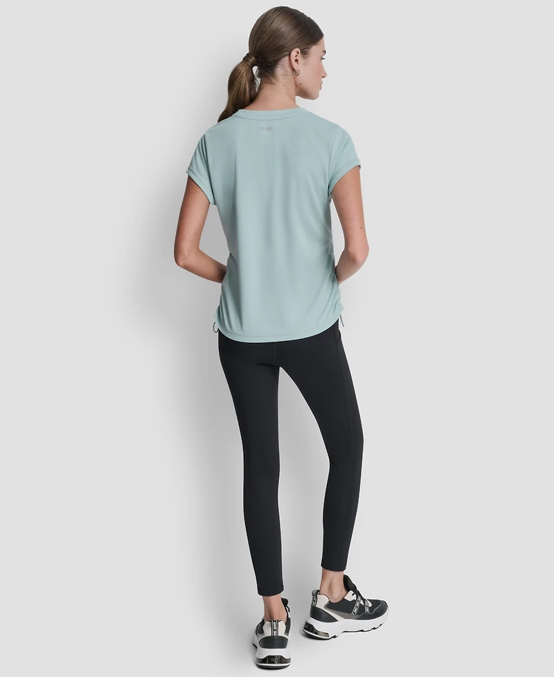 Dkny Sport Women's Ruched Side Seams V-Neck Tech T-Shirt
