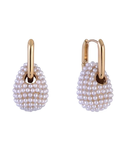 Launry by Shelli Segal Gold Tone Huggie Hoop Earrings with Pave Pearl Drop