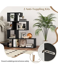 Sugift 5-Tier S-Shaped Bookshelf Geometric Z-Shelf Bookcase with Open Cubes