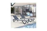 Clihome Patio Chaise Lounge Outdoor Aluminum Polypropylene Chair Set of 2,Woven Stackable Gray Aluminum Frame Stationary Chaise Lounge Chair with Gray