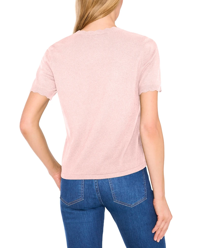 CeCe Women's Scalloped Crew Neck Pull-On Sweater