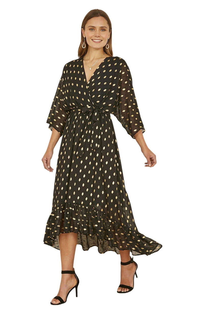 Yumi Women's Foil Print Wrap Over Dress