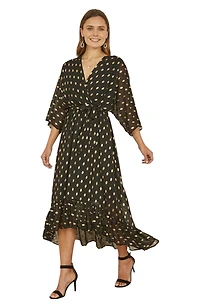 Yumi Women's Foil Print Wrap Over Dress