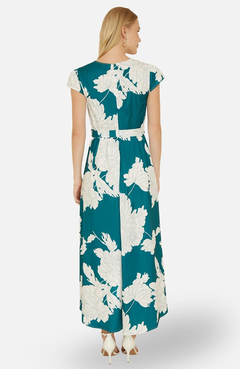 Yumi Women's Blossom Print Dipped Hem Wrap Midi Dress