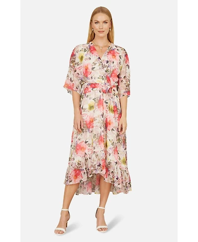 Yumi Women's Ruffle-Hem Wrap Midi Dress