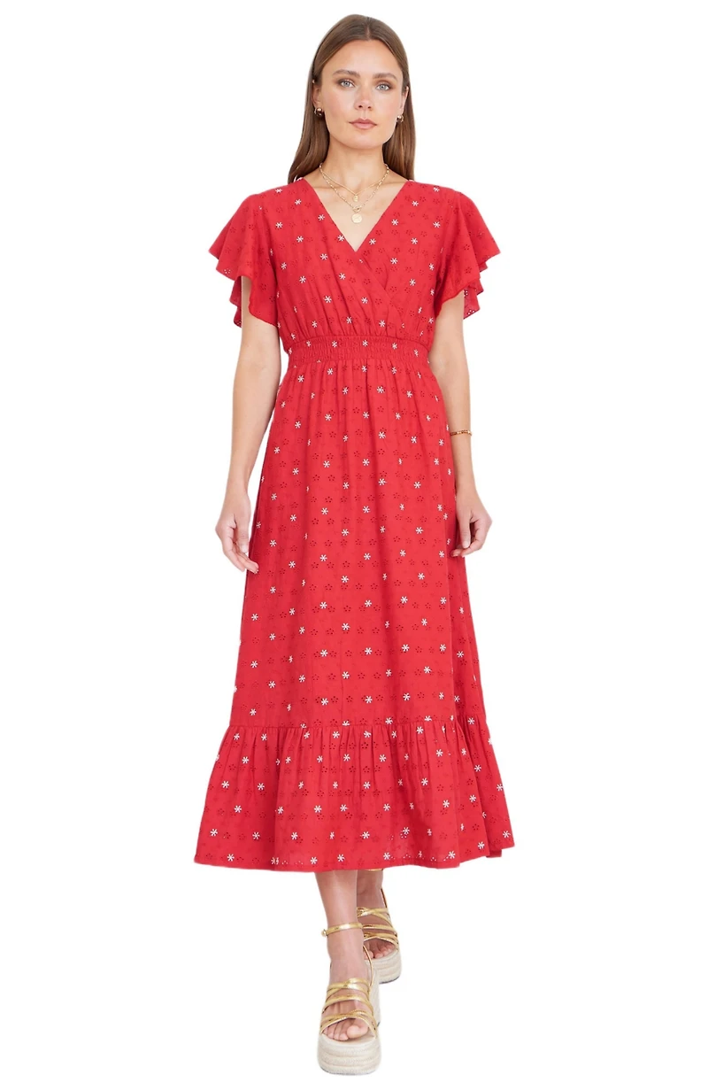Yumi Women's Broderie Anglaise Wrap Midi Dress