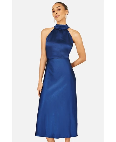 Yumi Women's Satin Halter Neck Midi Dress