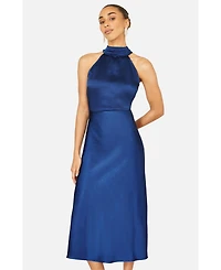 Yumi Women's Satin Halter Neck Midi Dress