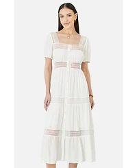 Yumi Women's Cotton Square Neckline Lace Midi Dress