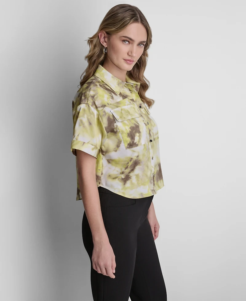Dkny Petite Printed Button-Front Camp Shirt