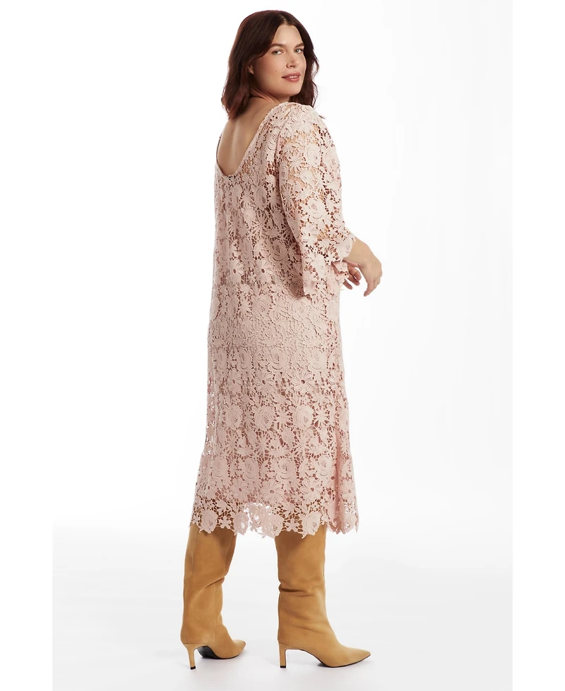 June + Vie Women's Bell-Sleeve Lace Midi Dress