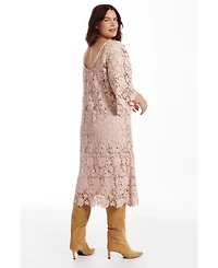 June + Vie Women's Bell-Sleeve Lace Midi Dress