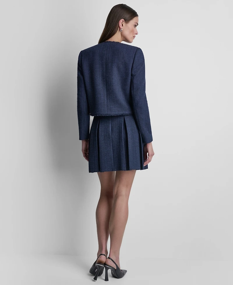 Dkny Women's Waffle Boucle Button-Front Cropped Jacket