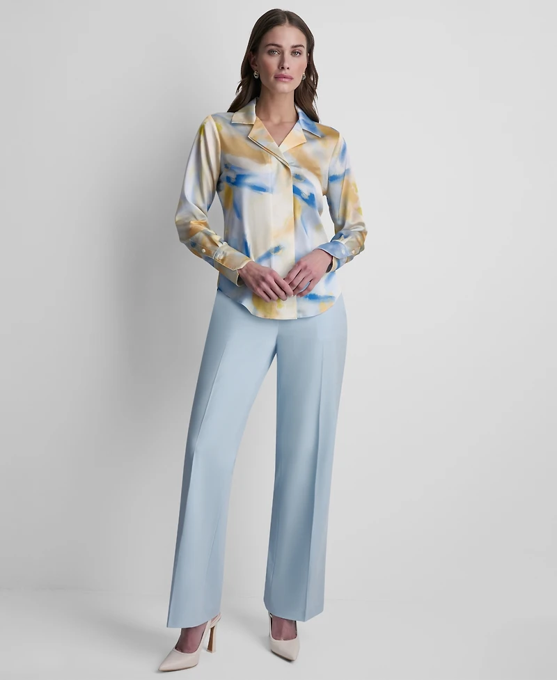 Dkny Women's Printed Long-Sleeve Covered Placket Top