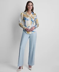 Dkny Women's Printed Long-Sleeve Covered Placket Top