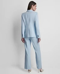 Dkny Womens Long Sleeve One Button Jacket Printed Asymmetric Neck Sleeveless Top Straight Leg Flared Pants