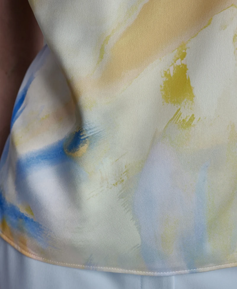 Dkny Women's Printed Asymmetric Neck Sleeveless Top