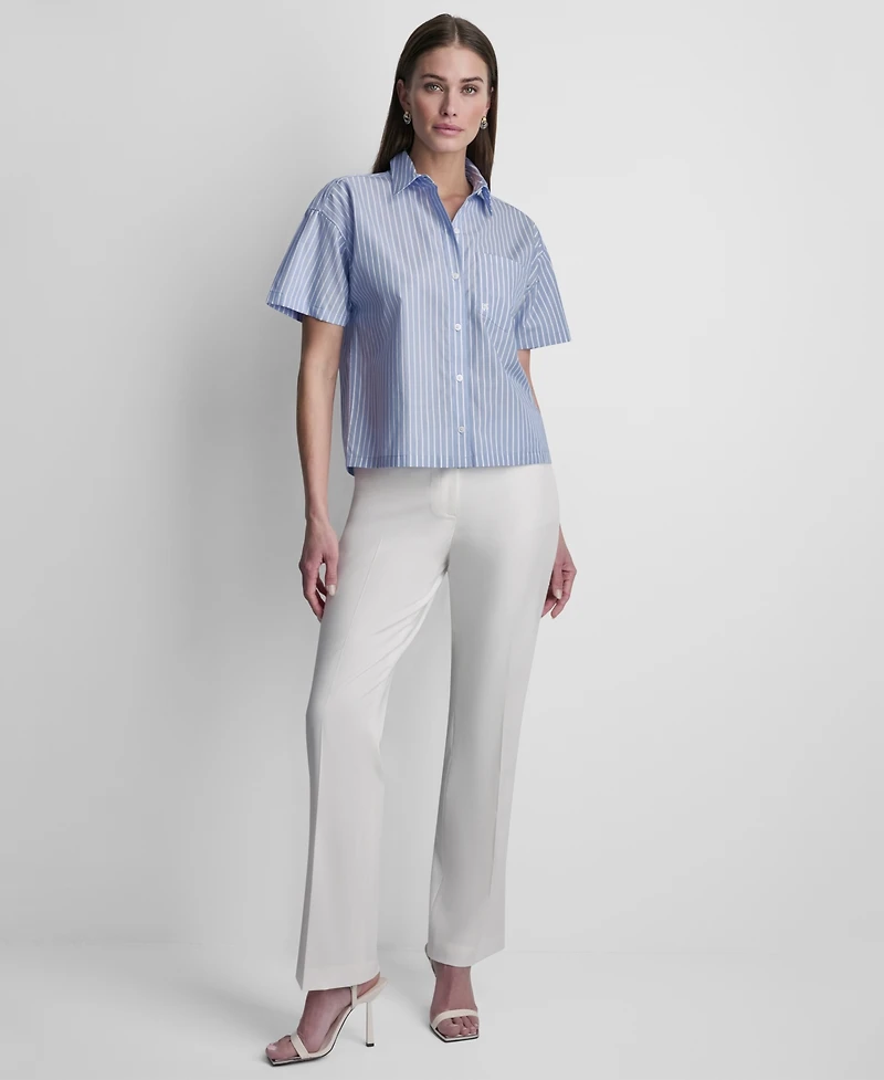 Dkny Women's Short-Sleeve Striped Poplin Button-Front Shirt