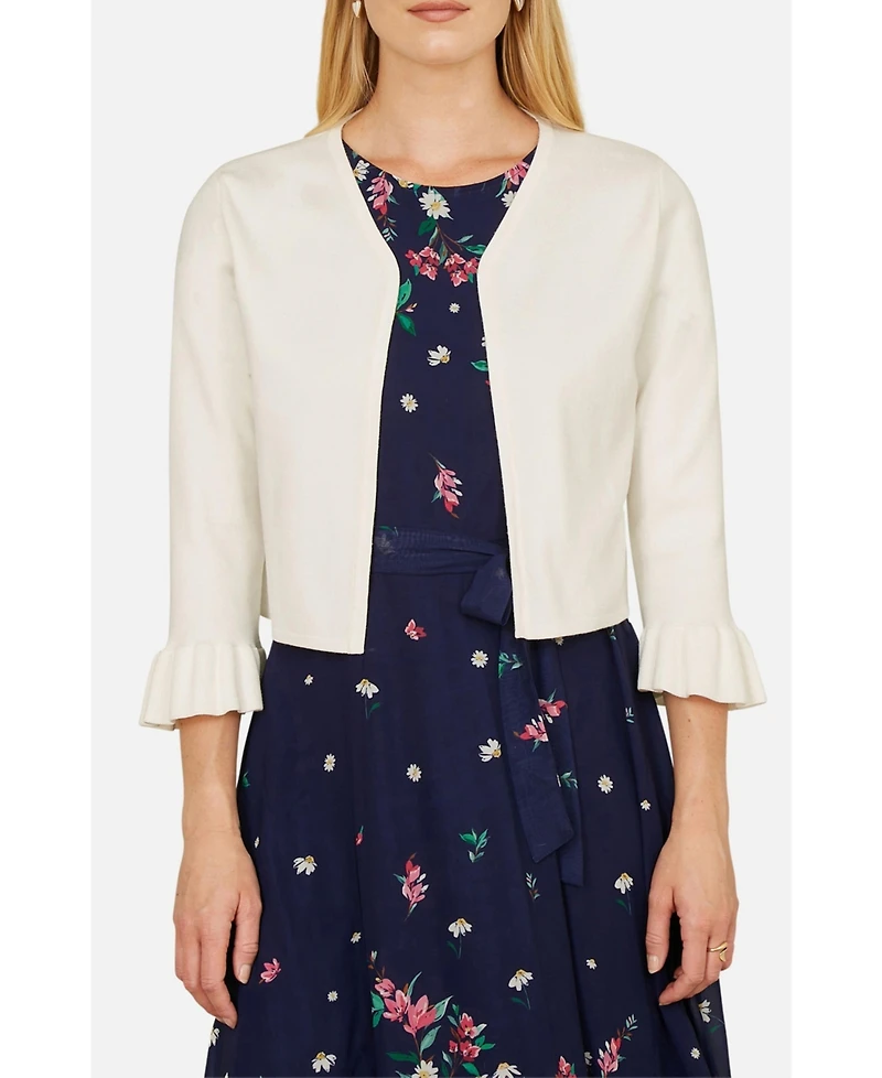 Yumi Women's Bell Sleeves Cropped Cardigan