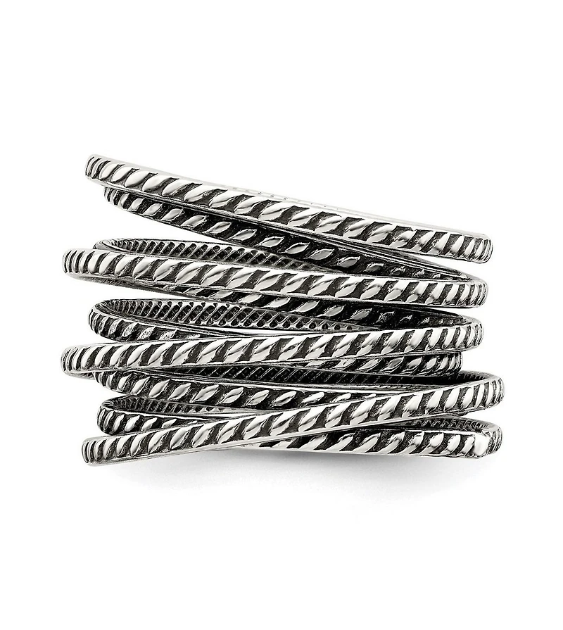 Curata Jewelry 925 Sterling Silver Solid Textured Polished Oxidized Coil Multi-layered Vintage Ring