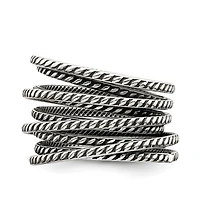Curata Jewelry 925 Sterling Silver Solid Textured Polished Oxidized Coil Multi-layered Vintage Ring