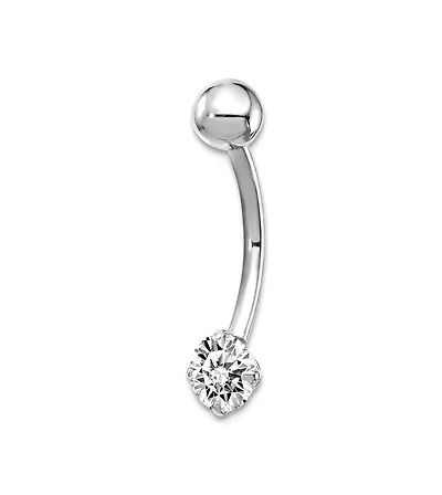 Curata Jewelry Solid 10k Yellow or White Gold 14g 5mm Round Cubic Zirconia Belly Ring Dangle