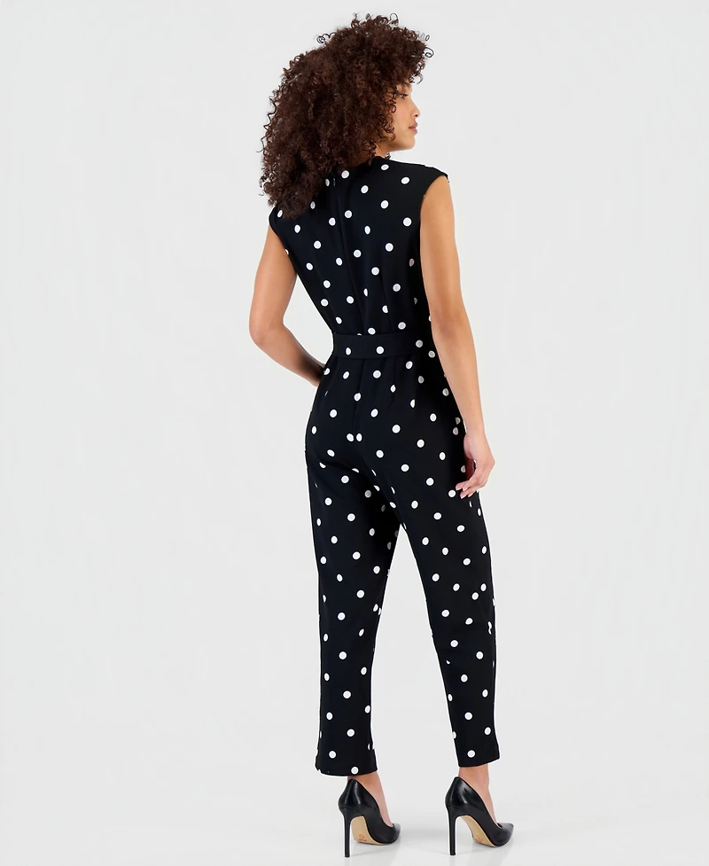 Anne Klein Essentials Petite Printed Tie-Waist Jumpsuit